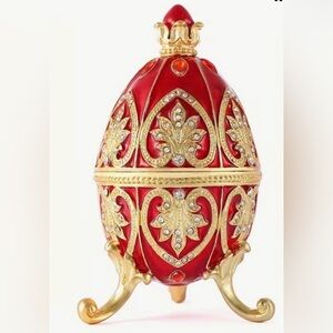 Red Elegant Faberge like Egg Trinket Box Hinged magnetic close BREATHTAKING